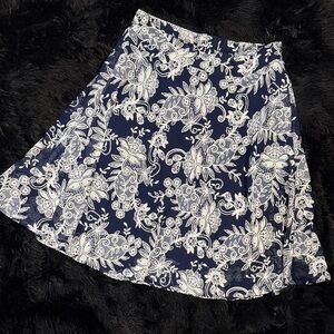 Roz & Ali Navy and White Floral A-Line Skirt
